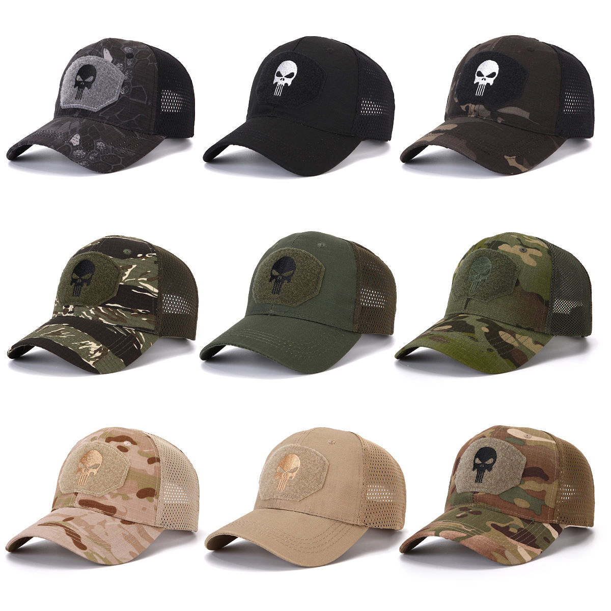 Los aficionados militares al aire libre Python gorra de béisbol de los hombres de camuflaje táctico sombrero deportivo Velcro enarboló la gorra de malla casquillo del cráneo