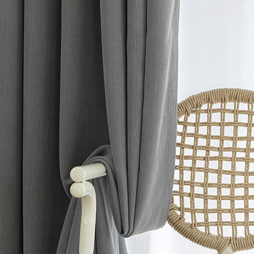 Custom High-Temperature Setting Embroidered Snow Nylon Herringbone Pattern Splicing Solid Color Thick Blackout Curtains for Living Room