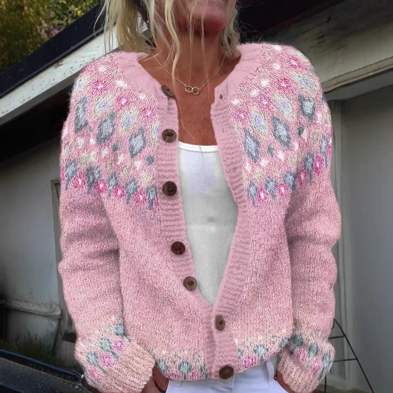 New Amazon European and American Cross-border Ethnic Jacquard Sweater Knitted Sweater Cardigan wish Hot Sweater Women's Coat New Amazon European and American Cross-border Ethnic Jacquard Sweater Knitted Sweater Cardigan wish Hot Sweater Women's Coat