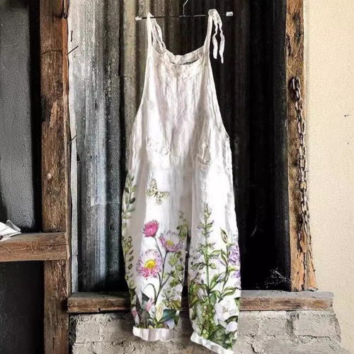2025 Women's Fashion: Elegant, Sweet, and Fresh Summer Style – Retro Print Wide-Leg Jumpsuit