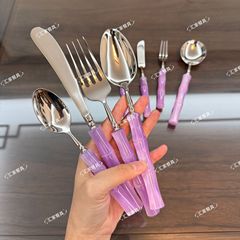 304不锈钢高颜值亚克力竹节酒店西餐刀叉勺轻奢创意甜品风创意风
