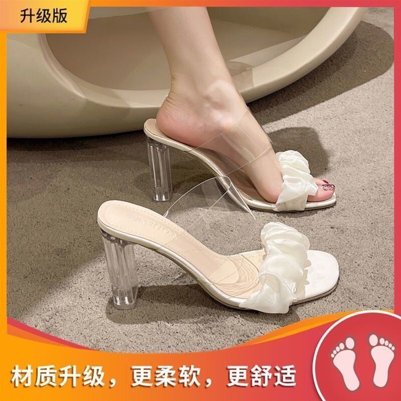 Summer New Style 2026 Crystal Transparent Thick Heel French Sandals for Women, Summer High Heels Summer New Style 2026 Crystal Transparent Thick Heel French Sandals for Women, Summer High Heels