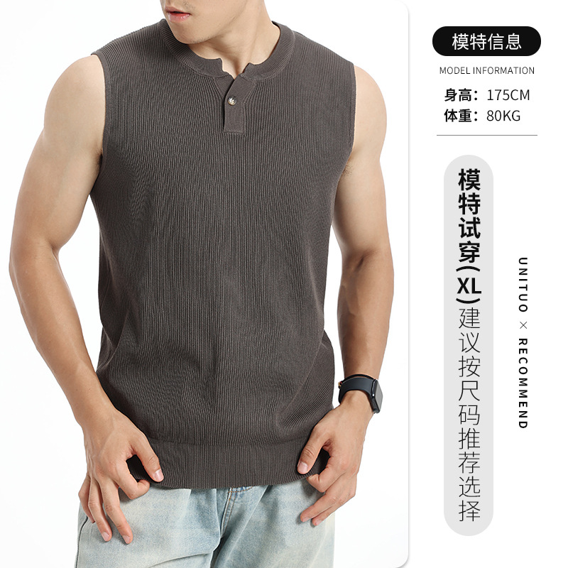 Verano nuevo estilo de hombre Henry chaleco de punto transpirable sin mangas chaleco ligero de negocios casual de alto nivel hombre