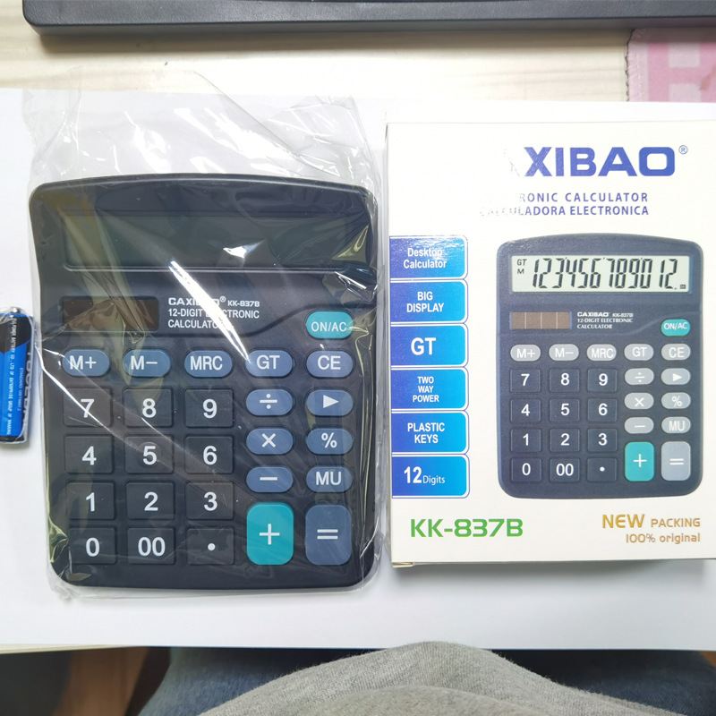 Special Of12-bit Large Screen Desktop Computer Blue And Black Financial Office Calculator With Battery Included