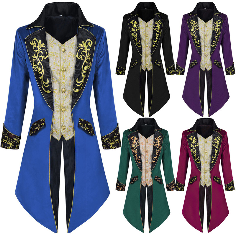 European and American Men's Steampunk Tailcoat Medieval Gothic Court Embroidered Jacket Halloween Stage Cosplay Costume European and American Men's Steampunk Tailcoat Medieval Gothic Court Embroidered Jacket Halloween Stage Cosplay Costume