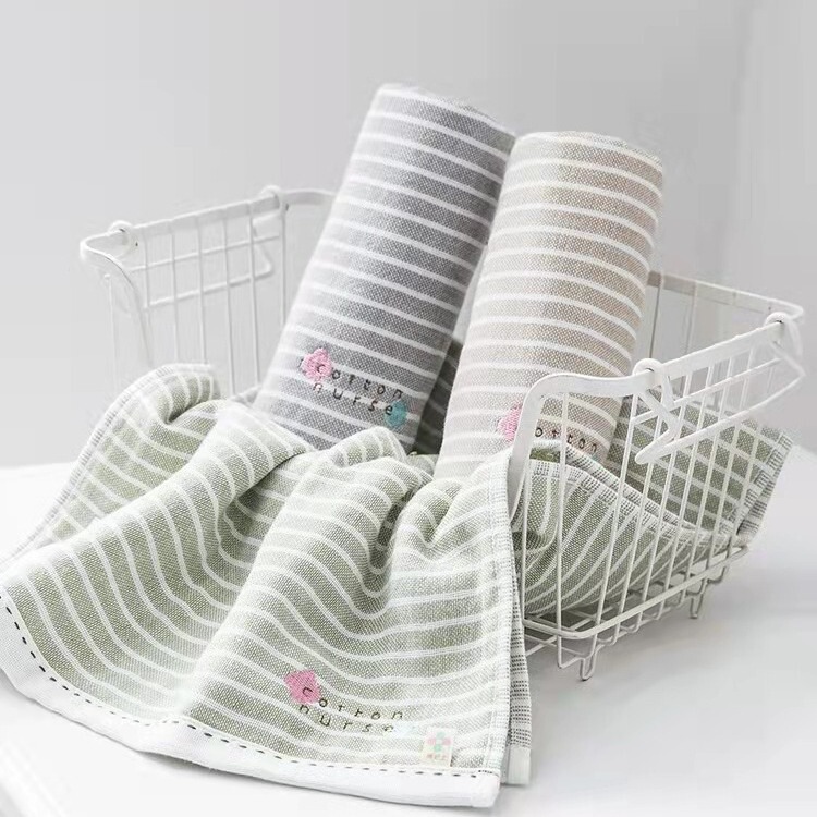 Wholesale gold cotton nurse face towel MZ1065H ecological grade pure cotton gauze striped towel