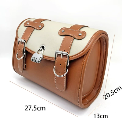 Universal Electric Vehicle Hanging Bag, Motorcycle Storage Bag, Retro Leather Waterproof Rear Trunk Bag, Side Bag, Hanging Bag, Decorative Item (Motorcycle Safety Supplies) - brown-magnetic-buckle-length-275-width-13-height-205cm