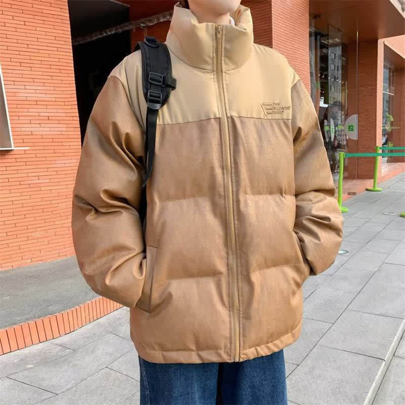 Factory Direct Sales and Delivery of New Winter American Street Retro Pu Leather Crocodile Pattern Color Matching Stand Collar Cotton Jacket