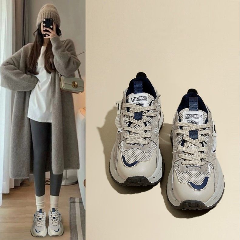 Zapatos de suela gruesa para mujeres 2024 primavera y verano nuevos zapatos transpirables de malla Agam, zapatos deportivos casuales de muffin de estilo universal