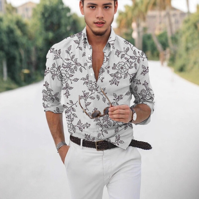 2026 Aliexpress Amazon Men's 3D Floral Print Shirt Casual Floral Dropshipping