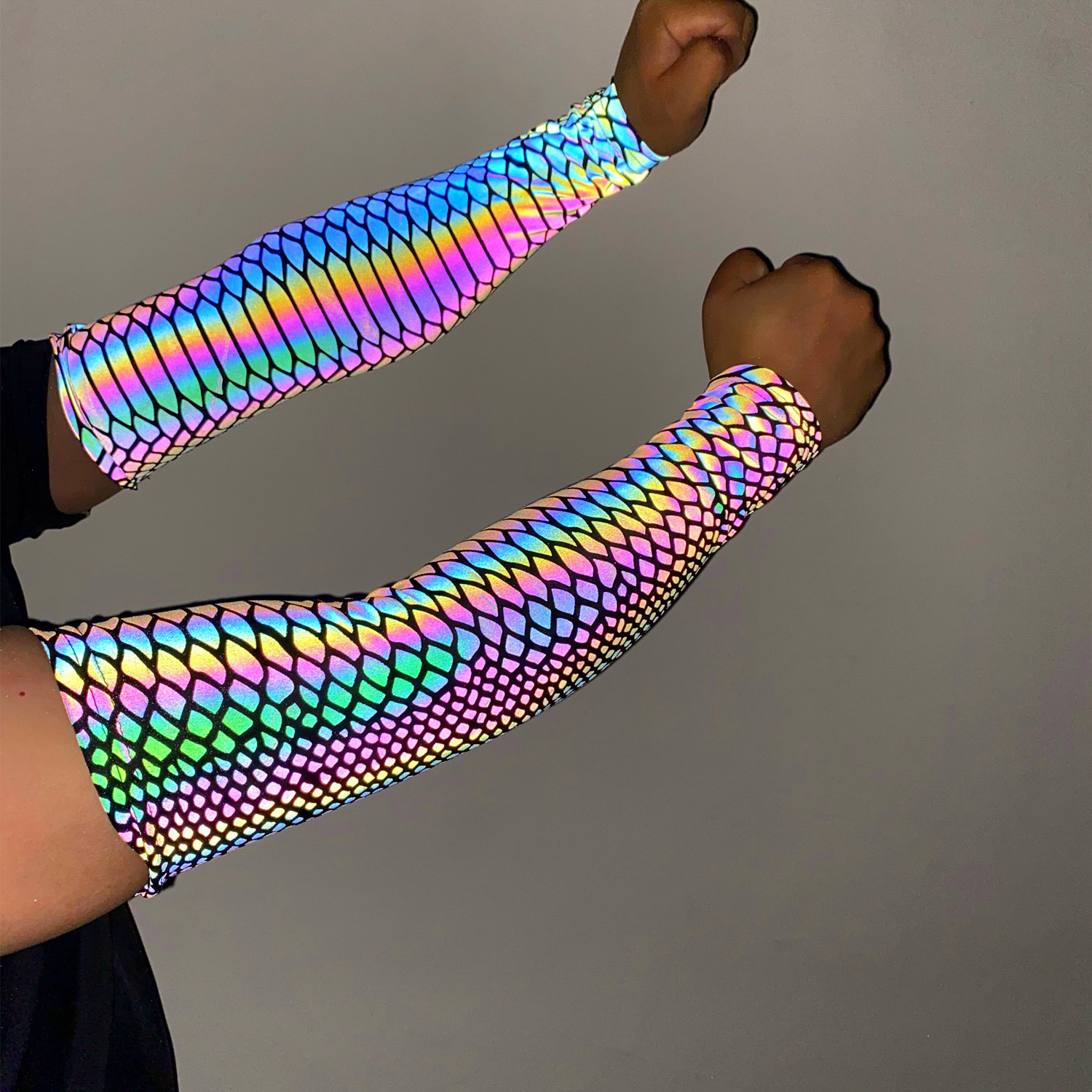 European and American Cross-border Amazon Colorful Reflective Sleeve Outdoor Sports Riding Sunscreen Arm Sleeve Basketball Running Elbow Pad