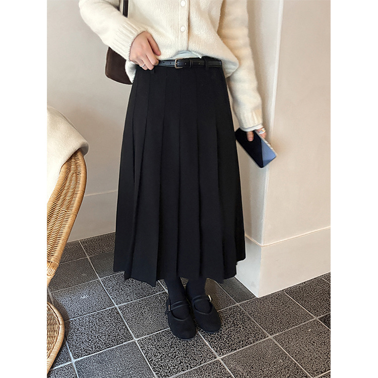 Tg Classic Retro Preppy Slim Woolen Pleated Skirt for Women 2025 Winter New A-Line Long Skirt 26013
