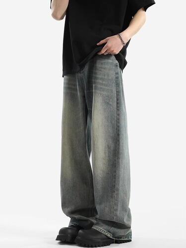 Vintage American Washed Droopy Cleanfit Men's Streetwear Loose Straight Leg Wide Pants