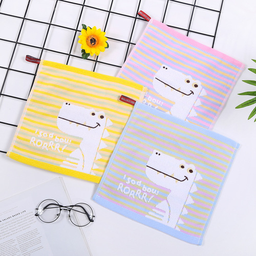 100% cotton jacquard card dinosaur through kindergarten children's square towel pure cotton baby infant small square towel wholesale 