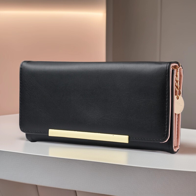 Cross-Border New Product Women's Long Wallet Pu Solid Color Simple Coin Purse Multifunctional Large Capacity Student Bag Women's Wallet