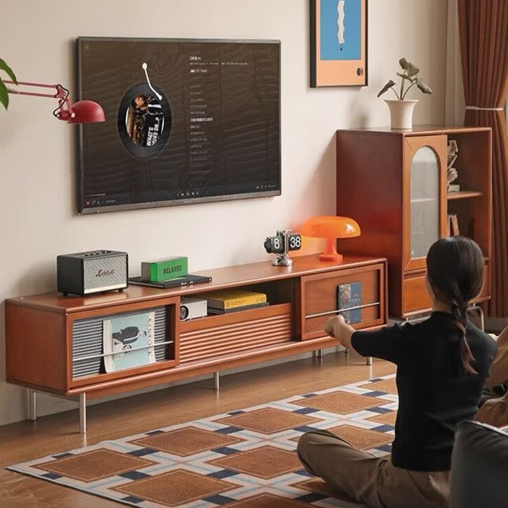 客厅电视柜实木收纳柜储物柜中古高脚包豪斯移门柜家用电视机柜子