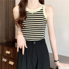海邊 氛圍 感上衣條紋吊帶背心秋冬純欲內搭無袖打底衫修身短款針