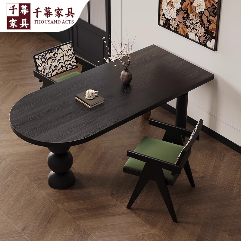 Qianmu 無垢材ダイニングテーブル、アンティークスタイル、小さな家庭用ダイニングテーブル、半円テーブル、リビングルームのダイニングテーブルとデスク、オールインワン|undefined