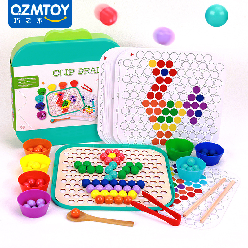 Granos de madera coloridos de los niños Bola de clip de los niños Juego de educación temprana cuentas de clip ayudas didácticas educación temprana concentración entrenamiento Juguetes