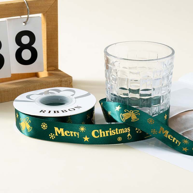 2.5cm poliéster con estampado regalos de Navidad regalo caja de regalo embalaje cinta decoración de Navidad cinta DIY