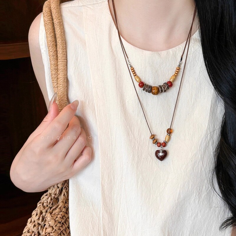 Vintage Wooden Beaded Pendant Necklace for Women, Niche Design with Ethnic Style, Fashionable Long Versatile Sweater Chain Vintage Wooden Beaded Pendant Necklace for Women, Niche Design with Ethnic Style, Fashionable Long Versatile Sweater Chain