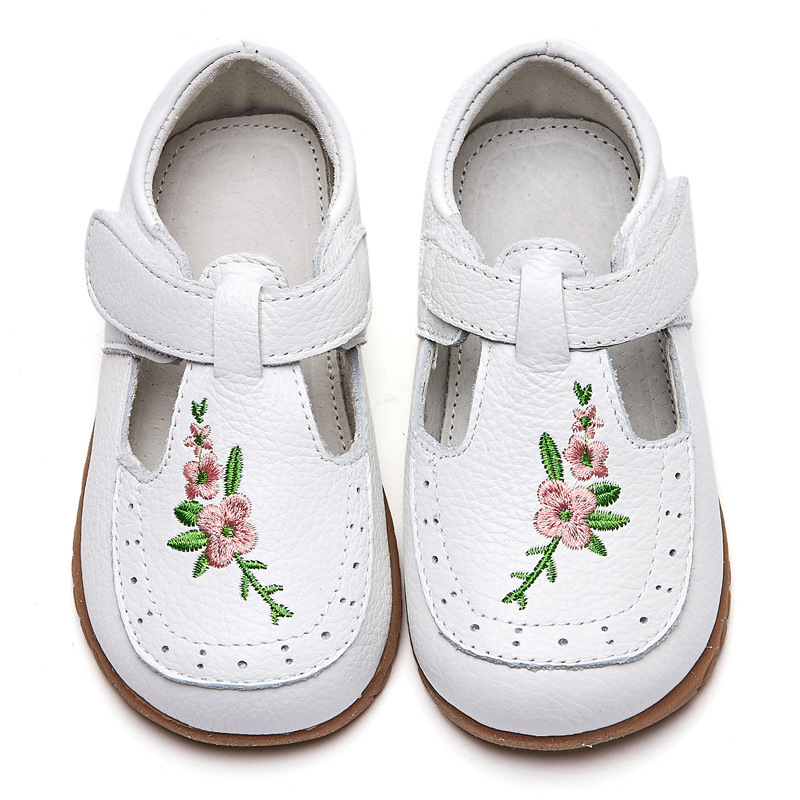 Flower Embroidered Girls Princess Shoes, Fashionable Genuine Leather Children's Low-Top Shoes, Soft, Breathable and Comfortable Children's Shoes