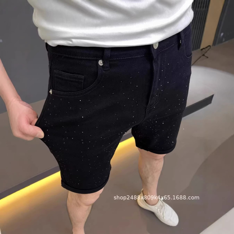 European Trendy Brand Five-Point Denim Shorts, Summer Thin High-End Korean Style Black Shorts, New Men's Mid-Length Pants