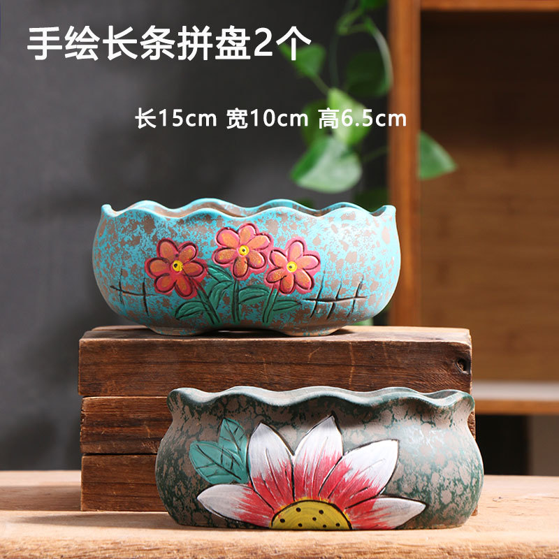 Dehua fábrica directa coreano pintado a mano plato oval maceta de cerámica maceta suculentas maceta de gran diámetro