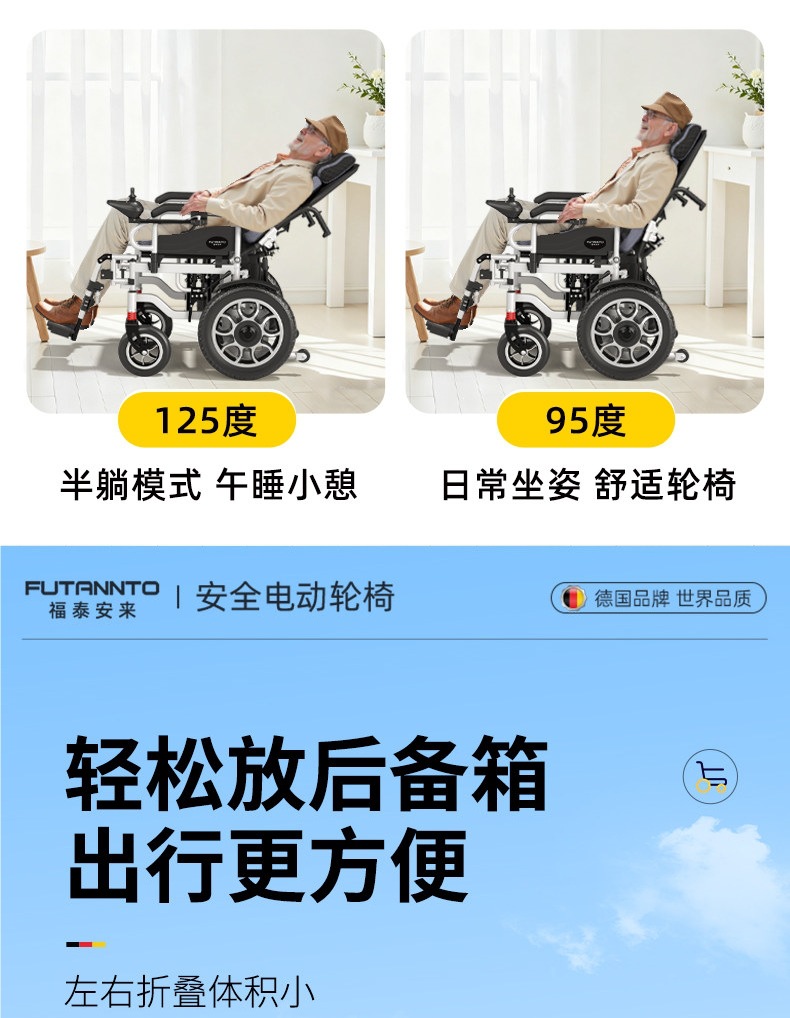 700W High-Power Electric Wheelchair for the Elderly, Intelligent Fully Automatic Folding Lightweight Obstacle-Climbing Mobility Vehicle