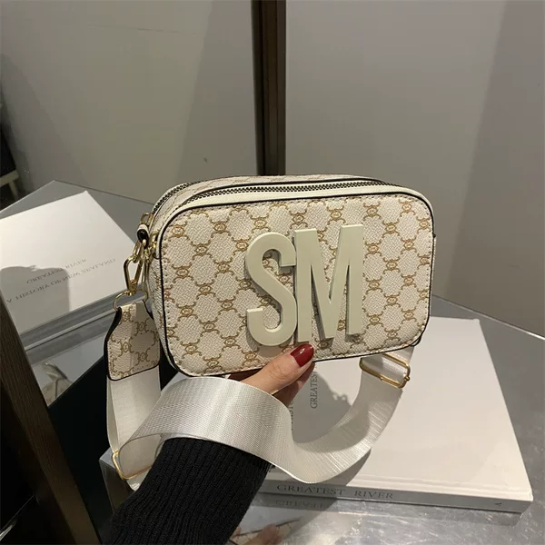 2025 Spring New Style Shoulder Bag Wide Shoulder Bag Letter Small Square Bag Fashionable Simple Western Style Crossbody Bag for Women