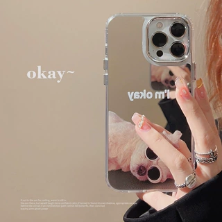 搞怪狗狗iphone16适用17promax苹果手机壳15电镀镜面18化妆镜代发