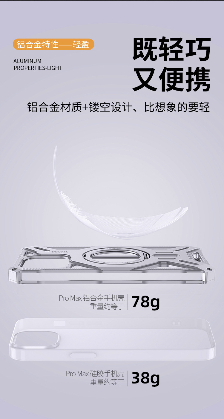 Ốp lưng điện thoại chống sốc viền dày, khung nhôm nguyên khối, xoay 360 độ, nam châm MagSafe, tản nhiệt, không viền — Bạc, Xám, Xanh dương, Cam chi tiết 10