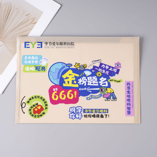 Thickened Colorful Document Bag Customized A4A5 Transparent Velcro Hot Stamping Button File Bag Information Bag Customized Logo
