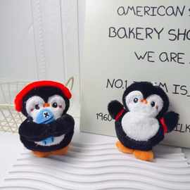 跨境代发卡通抱鱼企鹅毛绒公仔小玩偶包包挂件学生背包钥匙链挂饰