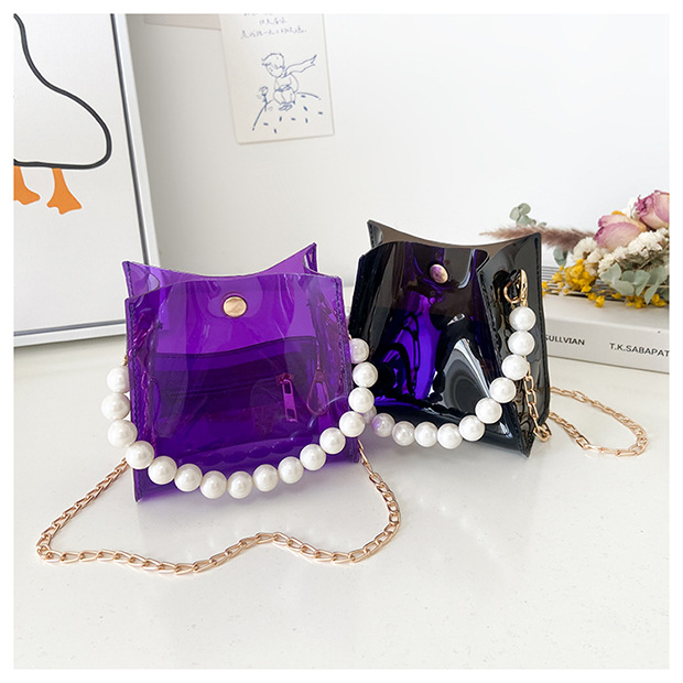 Women's Small Pvc Solid Color Cute Pearls Transparent Square Magnetic Buckle Crossbody Bag display picture 4