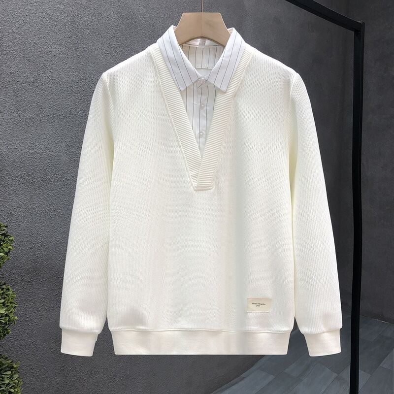 Sunshine Style Inner Top Men's Autumn and Winter New Trendy Brand Fashionable and Handsome Fake Two-Piece Shirt Collar Sweatshirt