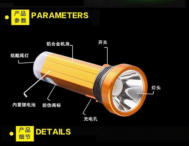 Wholesale LED high-brightness flashlight, rechargeable, multi-purpose, long-range, portable, ultra-bright, small mini tail light for home use and camping