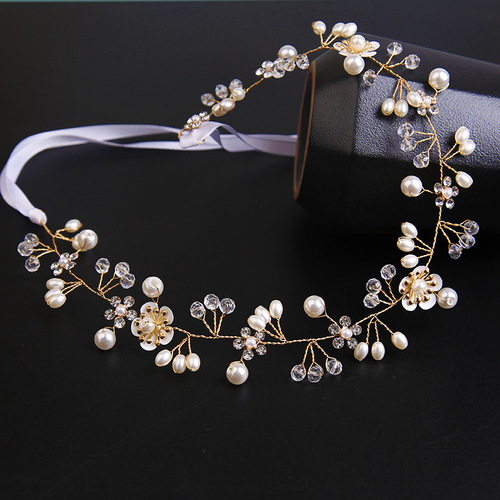 AliExpress bridal tiara female pearl performance headband wedding jewelry wedding accessories European and American crown tiara foreign trade