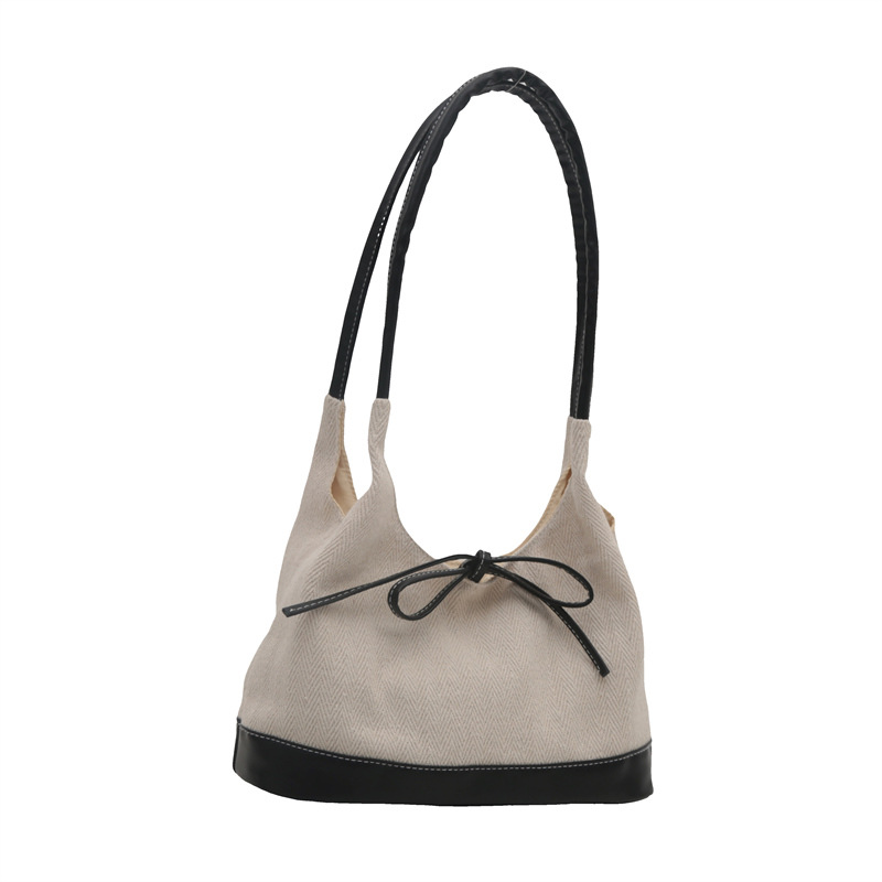 2024 nuevo nicho coreano retro empalme tela bolsa de mano bolso de hombro de gran capacidad bolso de brazo