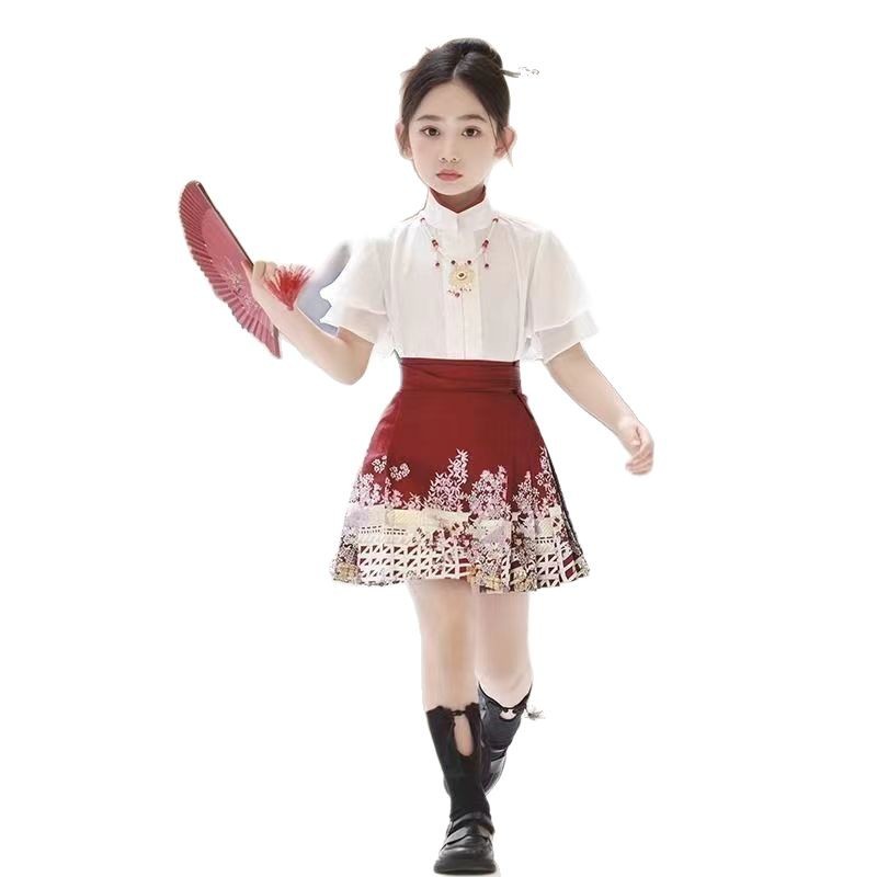 Niños corto vestido de caballo para niñas conjunto 2025 nuevo antiguo estilo de verano antiguo estilo de verano chica delgada