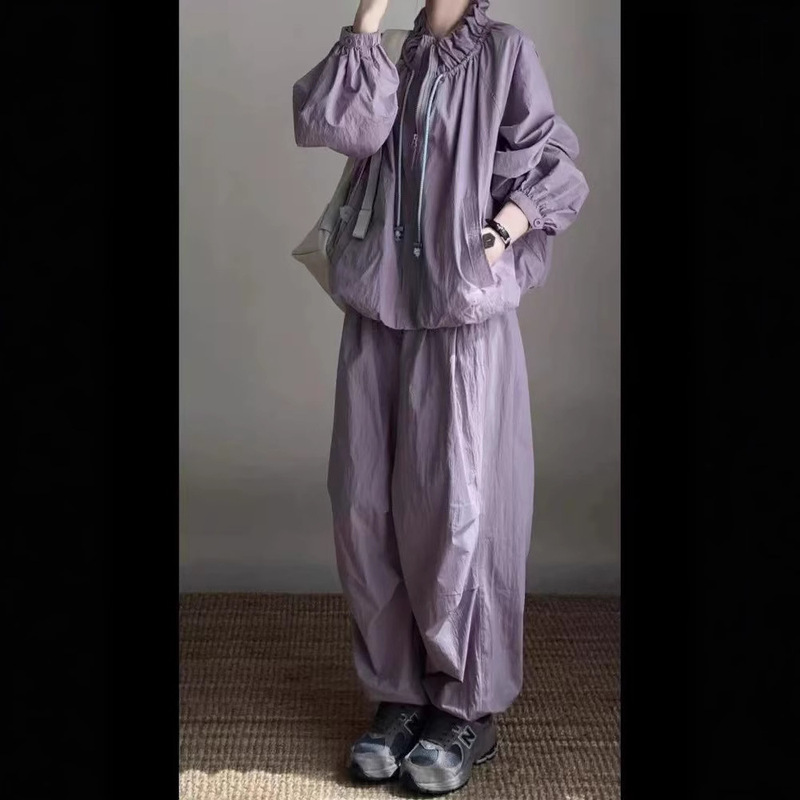 Salt-Based High-End Sports Suit for Women in Summer, Loose and Fashionable Street Workwear Jacket, Trousers, Casual Two-Piece Trendy Set