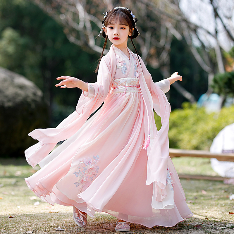 Children's Hanfu 2025 Summer New Girl's Fairy Chinese Style Tangzhuang Ruqun Little Girl Pink Flowing Hanfu