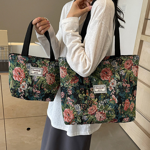 Canvas bag for women, large capacity, hand-held, shoulder or top-handle tote bag with unique design, suitable for office and commuting