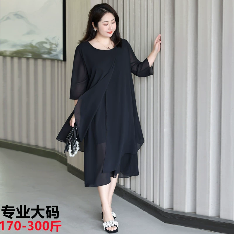 Женское шифоновое платье больших размеров 2022, весна, новинка, тонкий, покрывающий живот, пухлая девушка, стильная модная юбка, уменьшающая возраст, 8352