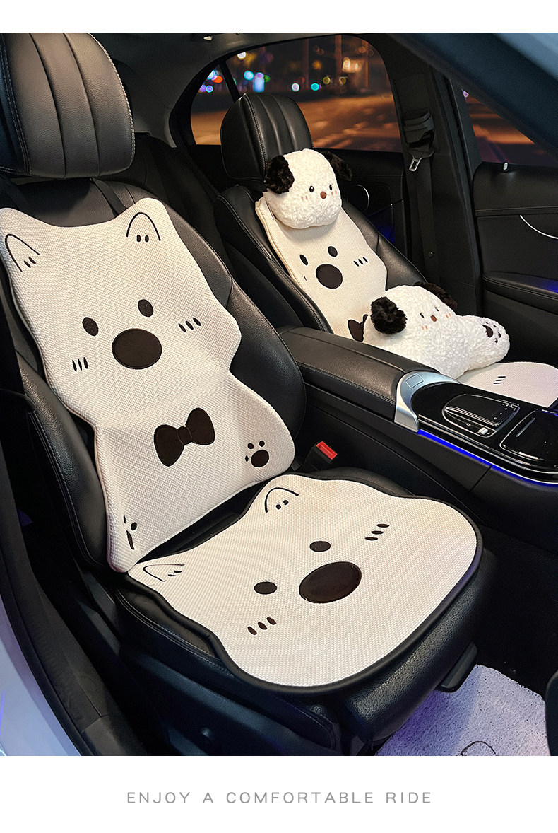 West Highland Car Headrest and Lumbar Support Set Cute Cartoon Car Seat Back Cushion Car Waist Pillow for Women