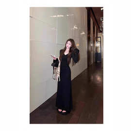 舒胡蕾长袖茶香可颂新款纯色连衣裙收腰显瘦时尚秋冬气质打底长裙