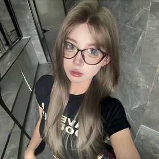 [Milk Tea Grey Brown Middle] Coney Wig Long Hair Women's High Level Atmosphere Long Straight Hair Wig Women's Full Headgear