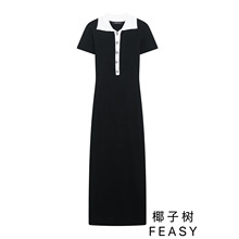 亚马逊跨境外贸欧美女装2025早春新款翻领修身显瘦气质撞色连衣裙