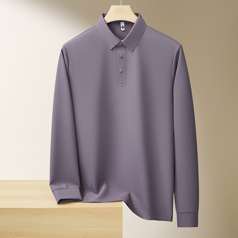 Comfortable and simple solid color drape base shirt for middle-aged and young men, new spring and autumn style, business casual and versatile T-shirt.