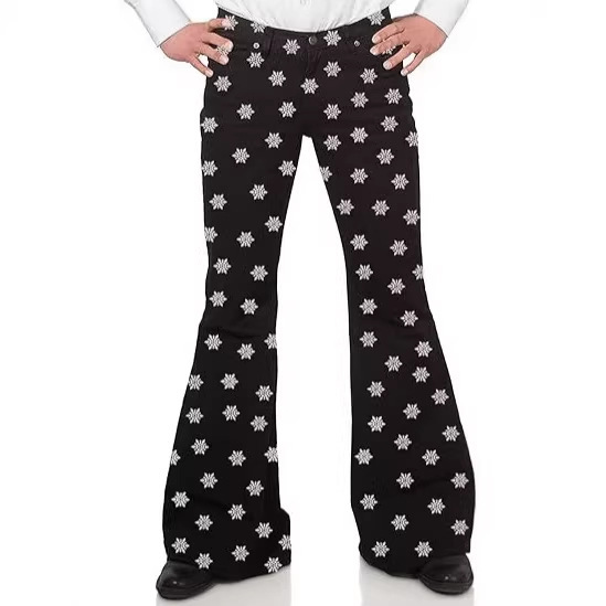 Men's Casual Retro Snowflake 60S 70S Elastic Fitted Classic Lace Retro Jeans